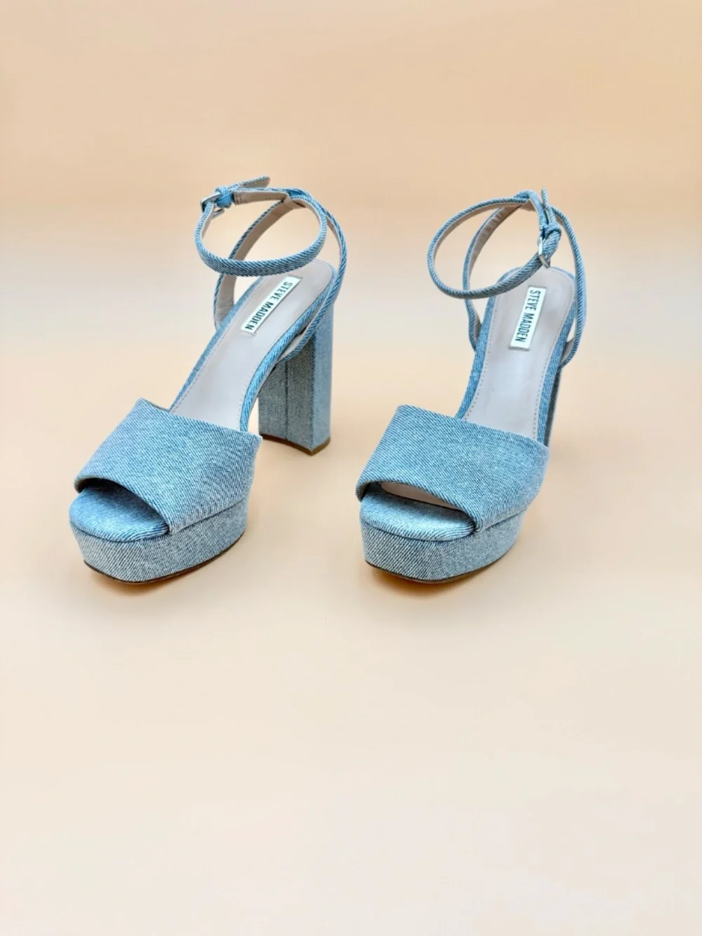 Steve Madden Lourdes Denim Platform Block Heel Sandals 8M